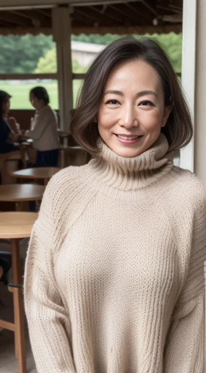 masutepiece, Best Quality, Photorealsitic, 4K, 日本人A MILF, (Solo), (((50 years old))), (Wrinkles at the corners of the eyes:1.5), (nasolabial folds:1.5), ((Large breasts)), (Saggy udder), A MILF, glamor, A sexy, Chromo-white skin, Wavy Longhair, Looking at ...