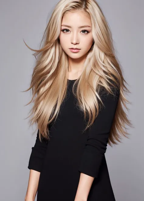 ​masterpiece、top-quality、超A high resolution、（photo realistic1.4）highers、asian human、(Brown race)、Black skin、blonde  hair、1girl in、nffsw,Casual dress