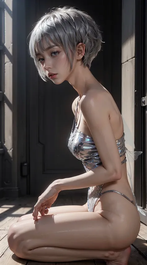 (Extremely detailed CG unity 8k wallpaper, Masterpiece, Best Quality, Ultra-detailed), (Best Lighting, best shadows, an extremely delicate and beautiful), A cool, Dynamic, And the original little girl character (Dynamic pose) And silver (Pixie cut hair: 1....