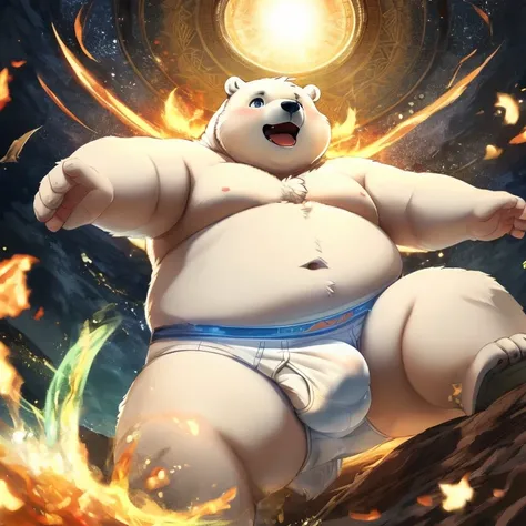 cute Obese fat overweight polar bear, bright lighting, full of effects, background effects, digital illustration, masterpiece, anime style, perfect obese anatomy, perfect face, centered, approaching perfection, dynamic, highly detailed, artstation, smooth,...