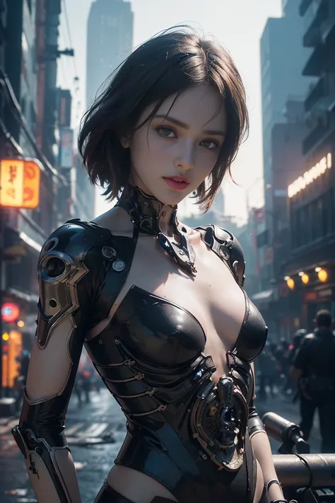 Top Quality, Masterpiece, Ultra High Resolution, ((Photorealistic: 1.4), Raw Photo, 1 cyberpunk Girl, Glossy Skin, 1 Mechanical Girl, (Ultra Realistic Detailechanical limbs, tubes connected to the mechanical parts, mechanical vertebrae attached to the spin...