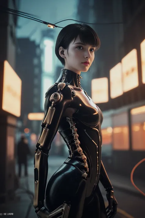 Top Quality, Masterpiece, Ultra High Resolution, ((Photorealistic: 1.4), Raw Photo, 1 cyberpunk Girl, Glossy Skin, 1 Mechanical Girl, (Ultra Realistic Detailechanical limbs, tubes connected to the mechanical parts, mechanical vertebrae attached to the spin...