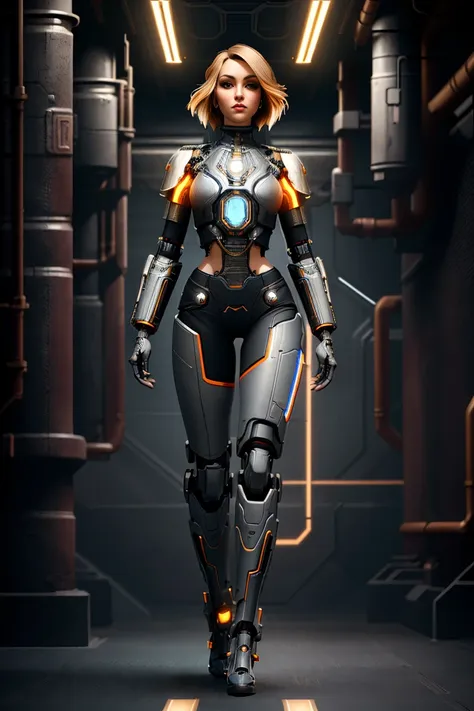 full body cyborg| full-length portrait| detailed face| symmetric| steampunk| cyberpunk| cyborg| intricate detailed| to scale| hy...