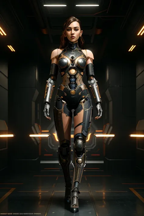 full body cyborg| full-length portrait| detailed face| symmetric| steampunk| cyberpunk| cyborg| intricate detailed| to scale| hyperrealistic| cinematic lighting| digital art| concept arjrny-v4 style