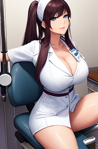 ,nurse uniform,hospital, latex nurse suit,nurses,busty,elbow gloves,labcoat,silverhair woman,azure eyes , gigantic boobs ,medical instruments,asian nurse,two nurses,speculum,examination room,oversize boobs, ,big ass ,strap on, lay on table ,legs spreaded,g...