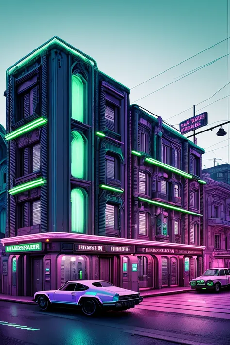 ((master part)),((best quality)),((High detail)),((Realistic,)) Cidade da era futurista, architectural streets, Bazares, linhas de trem futuristas, Cyberpunk, Buildings, Noite, Cidade europeia, chuvoso, neon light