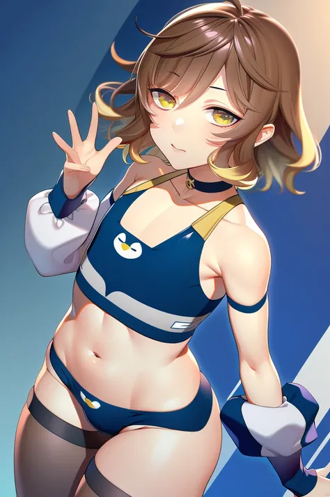 amicia michella - nijisanji, anime style, 1boy, deep violet hair, short hair, wavy hair, crop top, midriff, girly face, blushed, seductive, wide hips, thick thighs, huge round ass, flat chested, (((full flat chest))), (((bulge))), full body, dynamic pose, ...