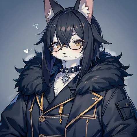 A male furry with large fur with black glasses and a spiked collar