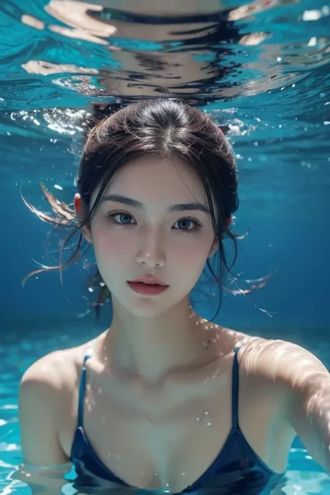 beautiful woman swimming in water