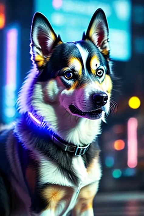 Shetland Husky dog Cyberpunk