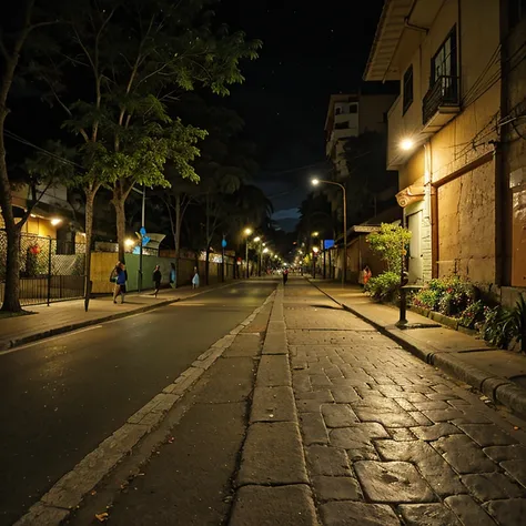 Fundo parque,uma rua um pouco longe,muitas pessoas, sidewalk,noite.