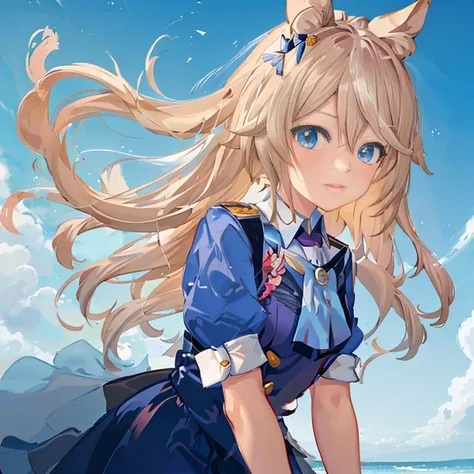 Anime girl with long blonde hair and blue dress standing on the beach, Very Beautiful Anime Cat Girl, beautiful anime catgirl, azur lane style, Anime girl with cat ears, cute anime catgirl, from the azur lane videogame, anime catgirl, characters from azur ...