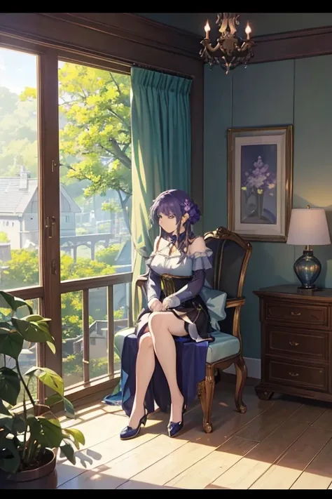 Anime scene of a woman sitting on a green chair in the room, Today’s recommended anime is still, Violet Evergarden, screenshot from the anime film, Still from anime, TV animation stills, in the anime film, Popular isekai anime, anime movie screenshot, Medi...