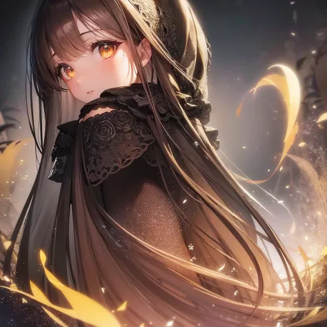 (master piece, best quality, ultra-detailed),1girl, medium breasts, natural breasts, bright eyes, long hair, (((beautiful girl))), beautiful and detailed face, Detailed eyes, Night, dust particles in the air , ((black theme)), ((((dust theme)))),