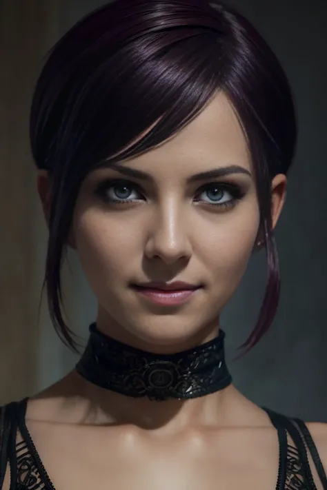 Jinx, smile, short hair, sexy pose, detailed eyes, photography, trending on artstation, sharp focus, studio photo, intricate details, highly detailed, by greg rutkowski