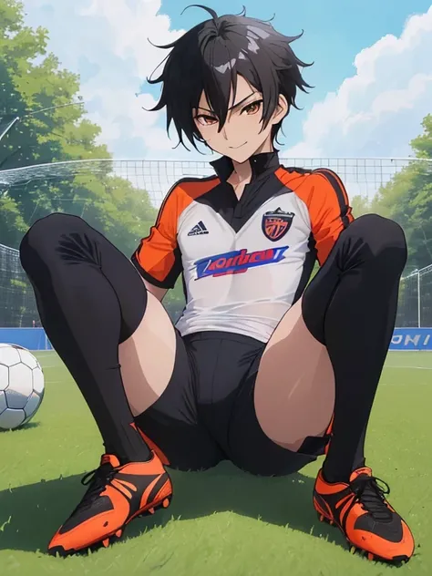 (((Official art,superfine illustration,hight resolution, masutepiece, best qualtiy,Best Quality,)))hightquality, detaileds, (A little boy),12 years old, A young ace striker male idol with a super cute face,A boy as beautiful as Planding, Cool handsome face...