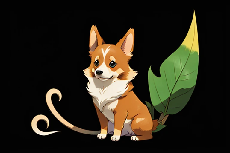 There is a skeptical welsh corgi in the style of Pokémon card art.