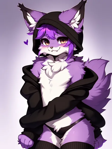 furry male, eyeliner, eyelashes, (((black eyeshadow))), ((male focus)), lynx, (((purple fur))), (purple hair), furry, cute fangs...