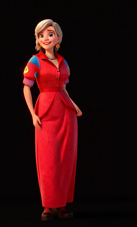 uma mulher estilo Disney Pixar , com vestido vermelho e sorrindo