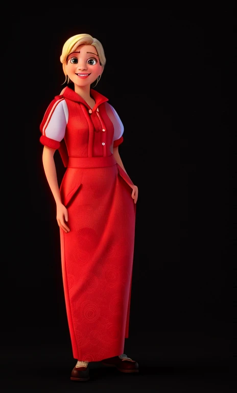 uma mulher estilo Disney Pixar , com vestido vermelho e sorrindo