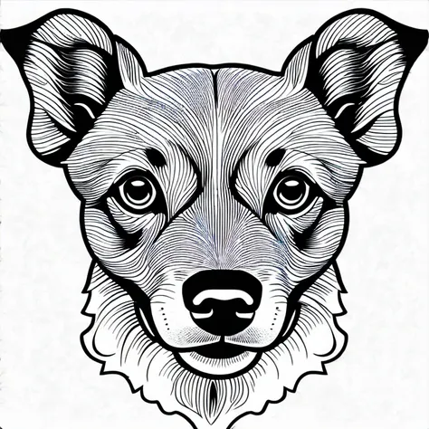 a dog style chiweenie, black and white, wavy lines, realistic line art drawing, coloring book page, no noise, sharp thick lines,...