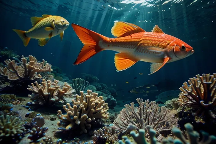 close-up of various colorful fish underwater