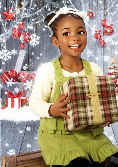 Smiling girl holding a Christmas gift