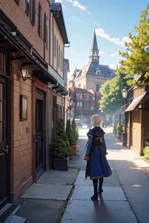 Characters standing around benches on brick sidewalk, Today’s recommended anime is still, Violet Evergarden, in the anime film, screenshot from the anime film, fire emblem three houses, Still from anime, black clover screenshot, last exile anime, anime sce...