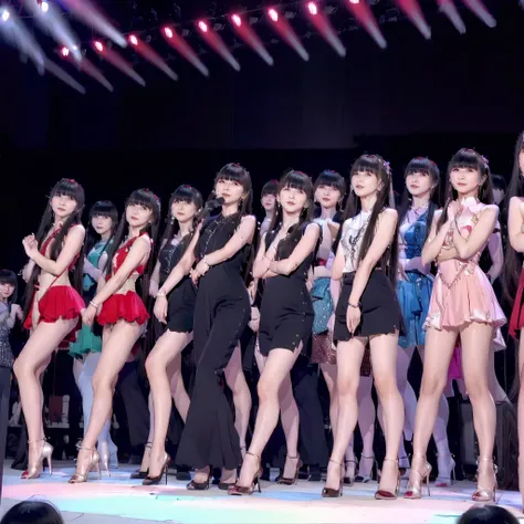 raw photo、(((multiple girls))),((((6+girls)))),women only、100 idols singing and dancing on stage、12 years old,japanes、((same hei...