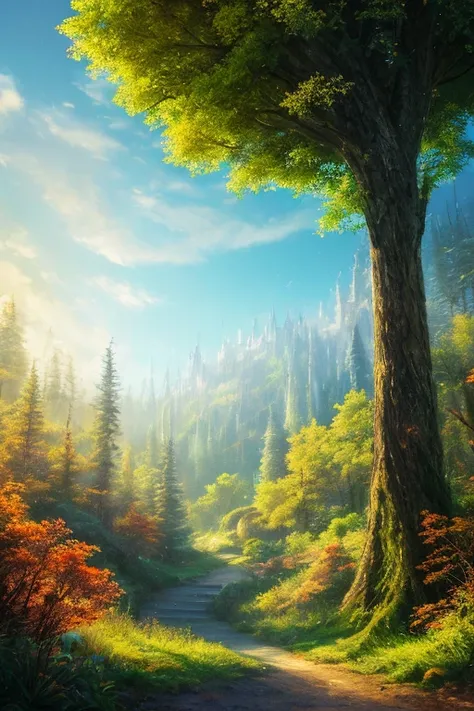 masterpiece, best quality, high quality,extremely detailed CG unity 8k wallpaper, An enchanting and dreamy scene of a fantasy forest, with towering trees, glowing mushrooms, and hidden fairy glens, creating a sense of mystique and enchantment, artstation, ...