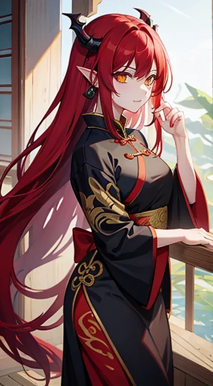 Yokai Dragon Fem With Red Hair, Yellow Eyes, Used Chinese Dress.