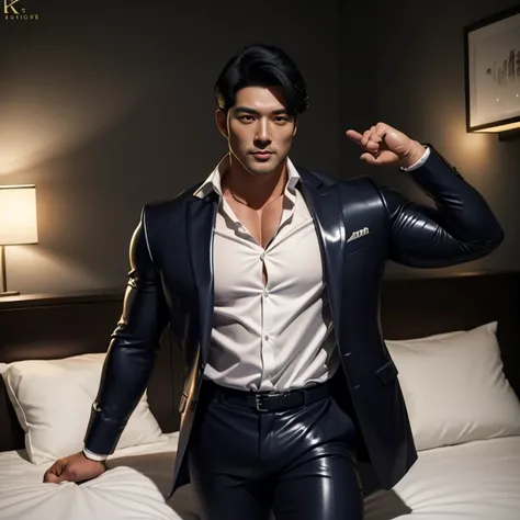 30 years old,daddy," shiny suit",Dad sleep on bed,k hd,in the office,"big muscle", gay ,black hair,"korean face",masculine,strong man,the boss is,handsome,sex,leather gloves,lecherous dad,look straight ahead,"dad is handsome","gay dad","handsome","raise yo...