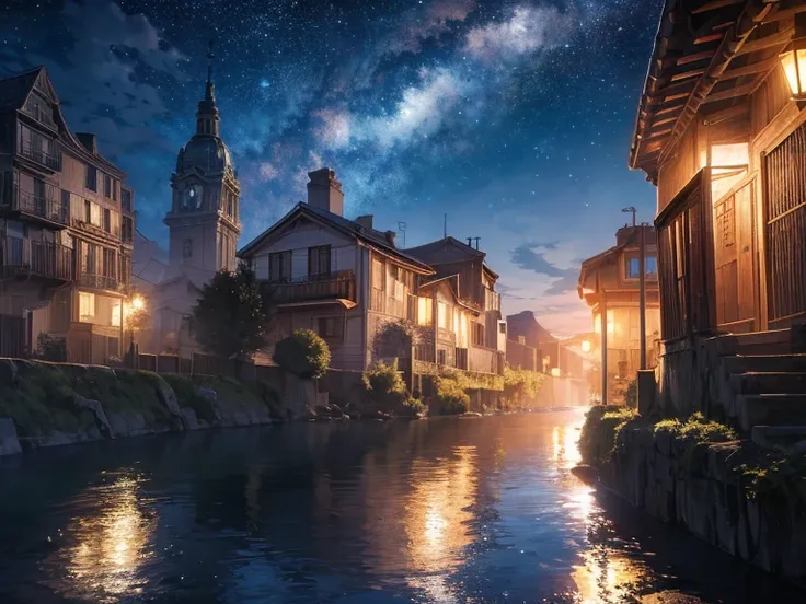 ciudad, Dramatic lighting from distant stars and planets illuminates the scene, proyectando sombras profundas sobre el traje, mirando el vasto y misterioso universo con asombro y respeto, BREAK,Detallado,Realista,Arte digital altamente detallado 4k,octanaj...