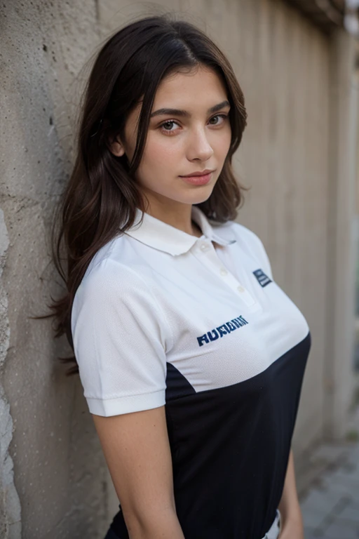 ((best quality)), several polo shirts hanging on a wall in different colors and all with a small logo on the chest