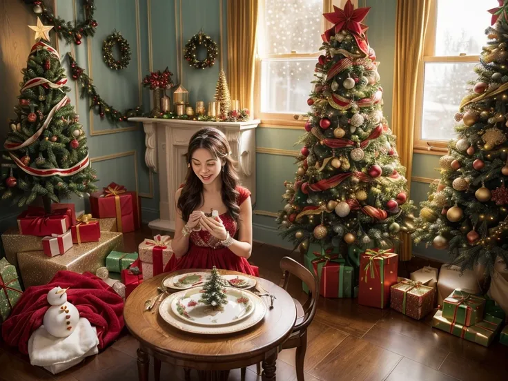 (Masterpiece: 1.2), (Long shot: 1.8), Vibrant colors, magical atmosphere, whimsical, ((starry sky with North Star shining)), (European style interior house, Christmas decorations, fireplace with residual warmth , colored lights hanging on the stairs, gifts...