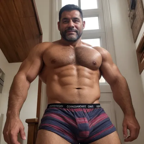 Handsome Latin man 40 years old, in tight boxers, con un bulto muy grande en la entrepierna, se tiene que ver la cara.