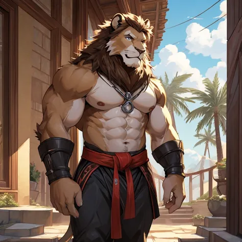 a lion，Martial artist，wave palm，Meat balls，detailed detail