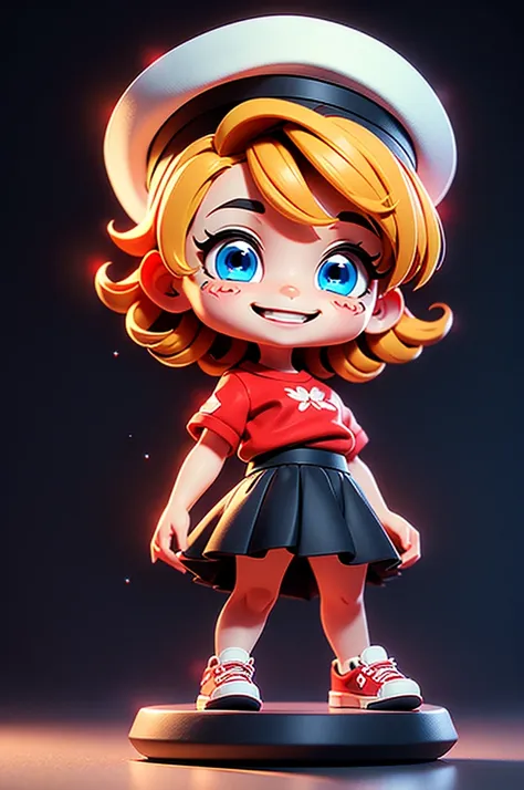 character stickers,cute girl solo,short golden hair,blue eyes,full body, 15 years old,(chibi genre),red shirt,black skirt,white ...