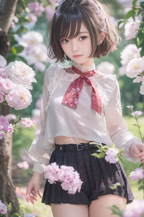 ((​masterpiece))), (One beautiful Japan girl, classmates, landscape and innocence，kawaii，Boyish short cut hair，A dark-haired :1.4)) ，超A high resolution, Realistic, ultra-detailliert, 8K,top-quality, Extremely detailed,A slender,very beautiful japanese girl...