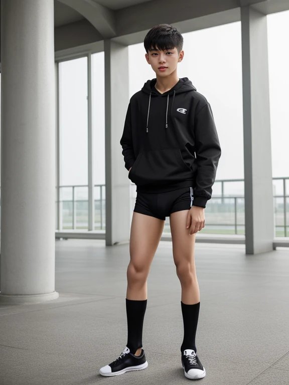 16 years old teenagers , very young , light-skin , wearing an dark black sexy underwear, tmasterpiece，k hd，the feet，Transparent sports vest，semi transparent，black long socks，The barefoot , black colour , handsome and cute , extreme cute boy , white skin , ...