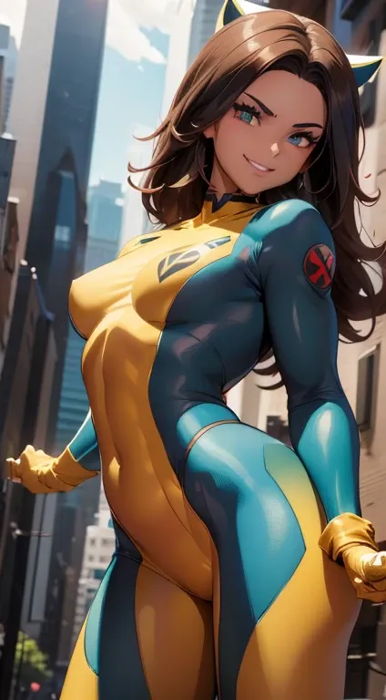 (best quality,8k,ultra-detalhado),(illustration,comic), WOLVERINE black woman SHOWING her claws in a tiny X-MAN UNIFORM with very small breasts and a mischievous smile,corpo molhado,cabelo longo, fantasia sombria,cores vibrantes,3D rendering,pintura