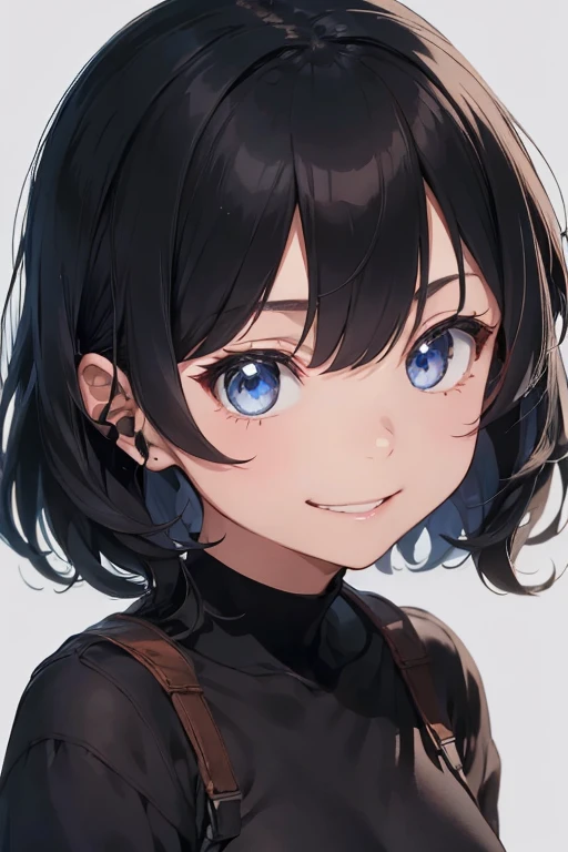 ((best quality)), perfect face, cute smile, black wolfcut hair, anime girl, simple