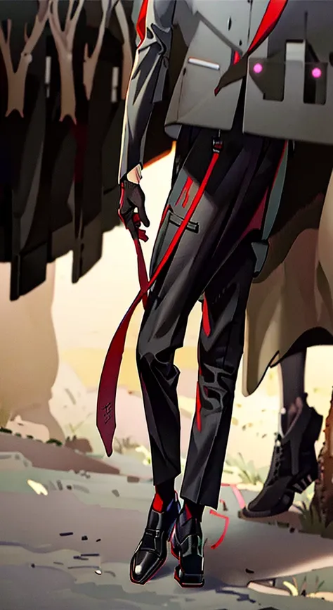 Slender man,black suit,black slacks,red necktie,in the dark forest,8K,Ultra Detail,ultra-quality,ultra precision,ultimate masutepiece,