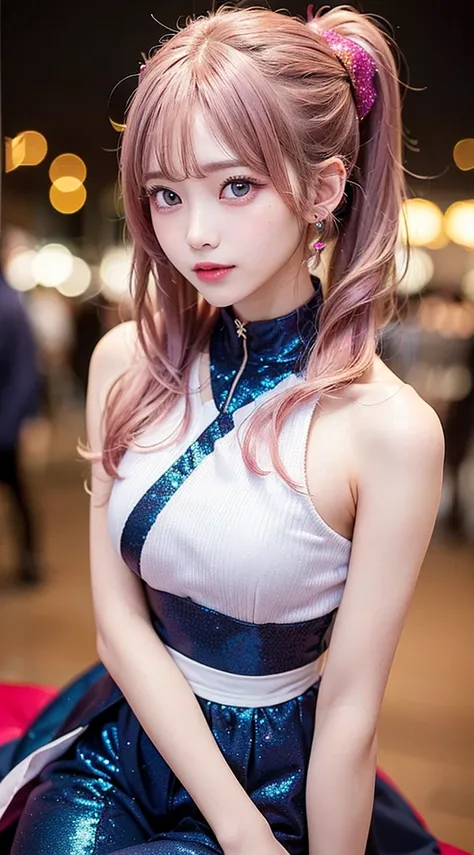 (masutepiece), (Best Quality), (super detailed), (Dirty hair), (Illustration), (1 girl) (Long pink hair 1.5) (Blue eyes) (Double ponytail 2.0), ((((No Shoulders))),Hanfu, (gaze at the audience, (interview), (Simple background), beautiful and delicate eyes,...