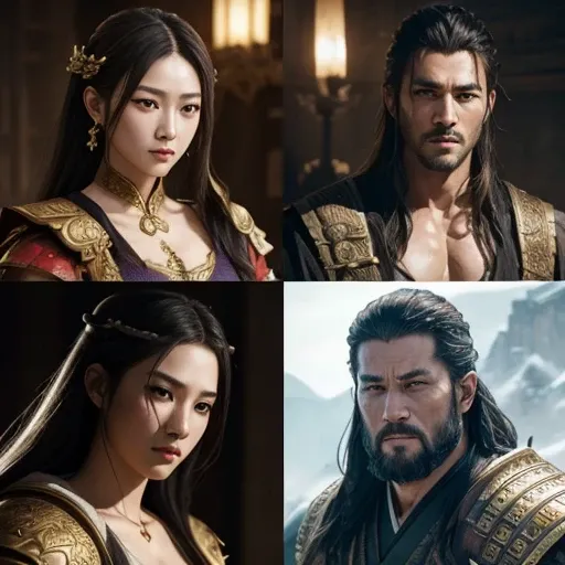 three kingdom、multiple warlords、top-quality、​masterpiece、超A high resolution、(Photorealsitic:1.4)、Character introduction style