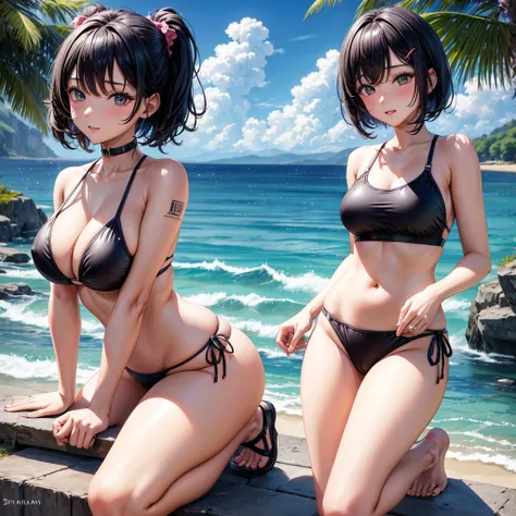 Black hair bob JK competition swimsuit plump