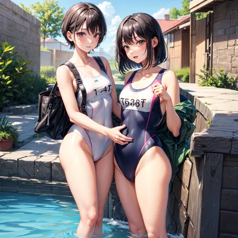 Black hair bob JK competition swimsuit plump