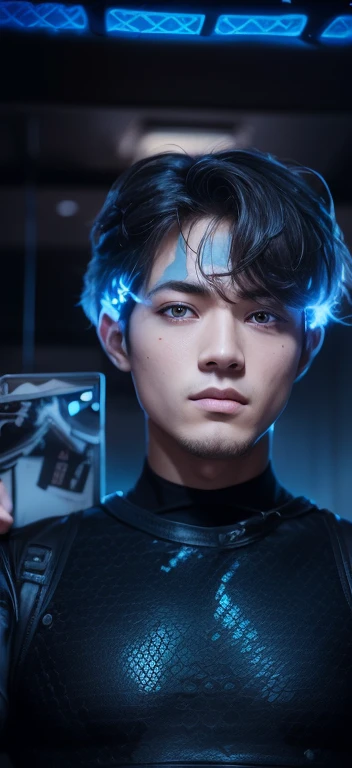 Change background cyberpunk handsome boy, realistic face, 8k, ultra realistic,