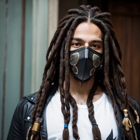 boy with dreadlocks and cyperpunck mask