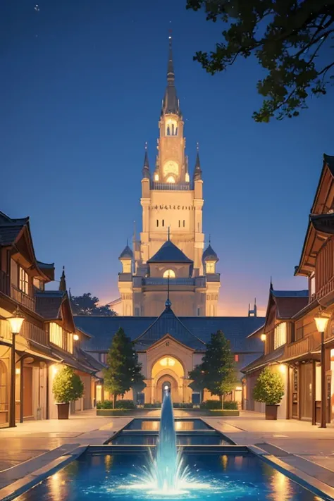 Courtyard animation scene with fountain and buildings, Anime landscapes概念艺术, town in background, beautiful anime scenery, Anime landscapes, beautiful anime scenes, Downtown background, Small town background, lulua studio, Anime background art, Anime countr...